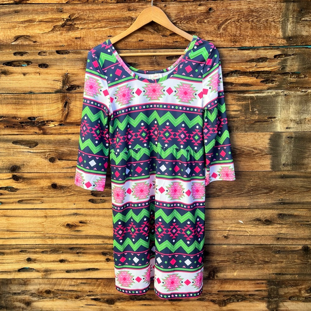 LOLLY WOLLY DOODLE | Colorful Geometric Pattern Dress M